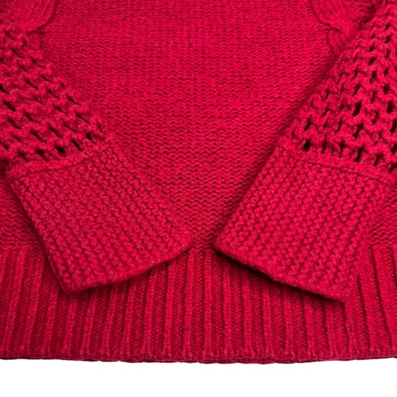AEO Sweater Open Weave Cable Knit Cotton Wool Blend Pullover Red Medium M - Picture 9 of 12